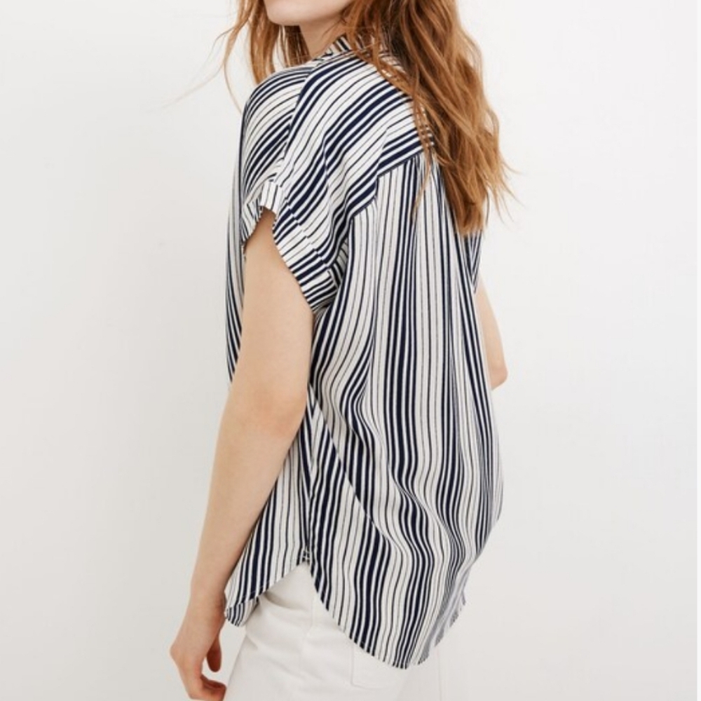💎 Madewell Women's Central Drapey Shirt Fairborn Stripe Nightfall #0250